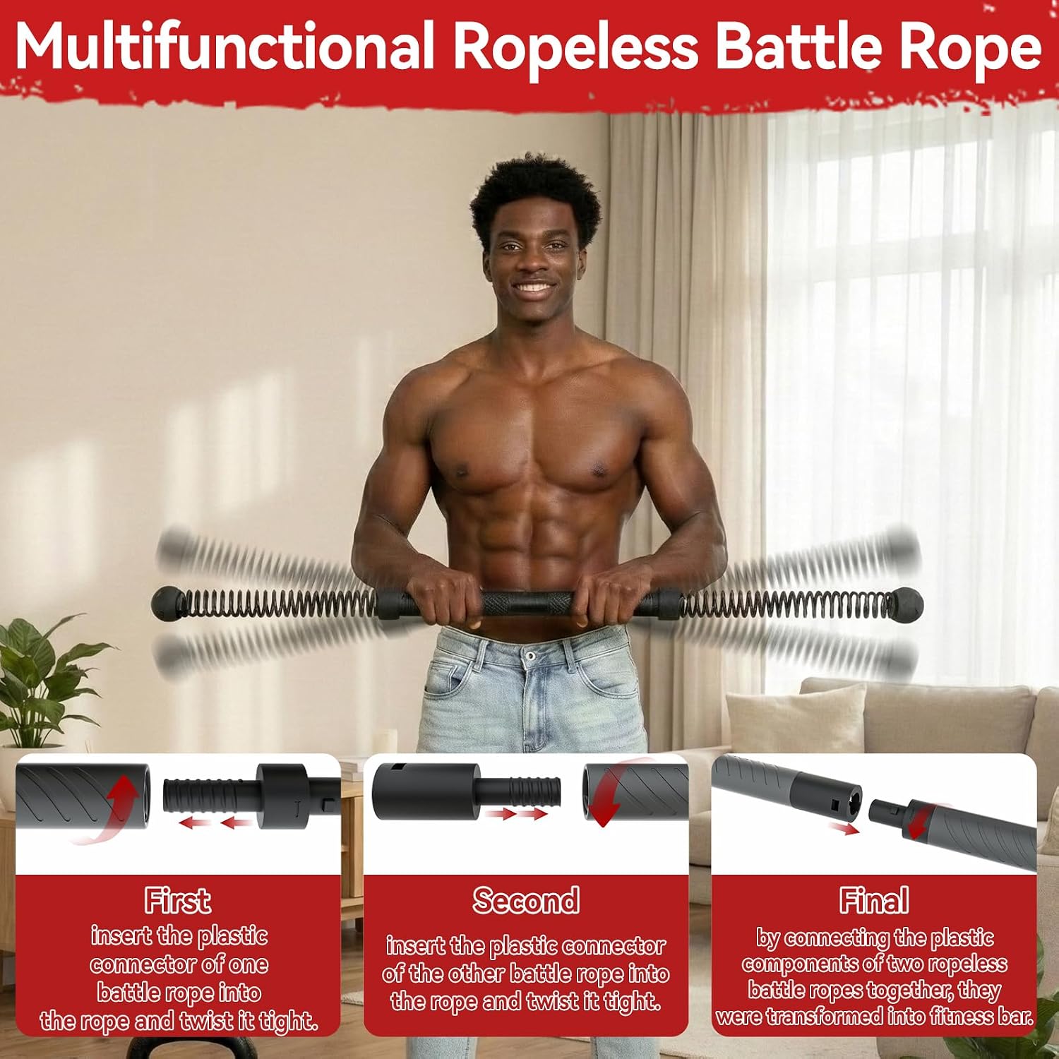 Home Gym Outdoor - 2-in-1 Cordless Battle Rope Power Twister
