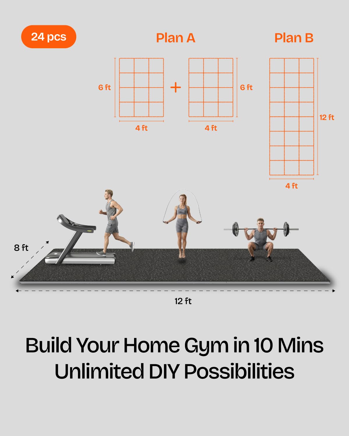 Set Lantai Gym Tebal 0.6in, 96 - Home Gym Rubber Flooring ulasan dan harga