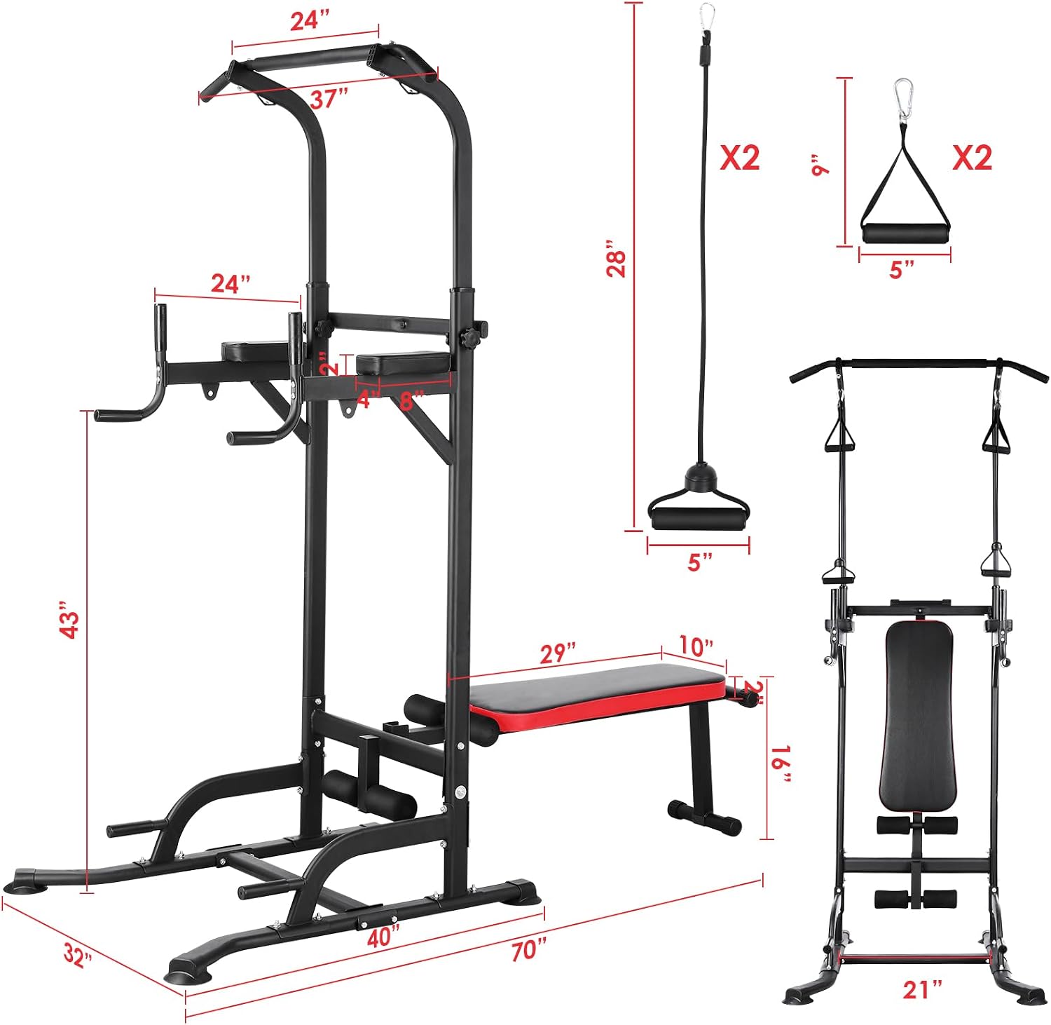 Power Tower dengan Bangku, Rak - Home Gym Bench ulasan dan harga